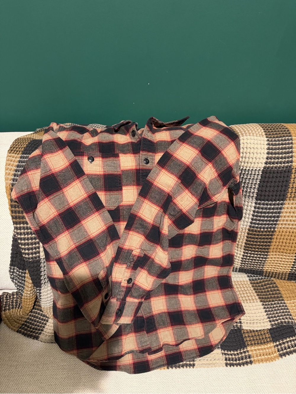 RRL Cream, Black and Red Plaid Flannel Shirt